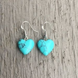 Turquoise Howlite Gemstone Heart Dangle Earrings